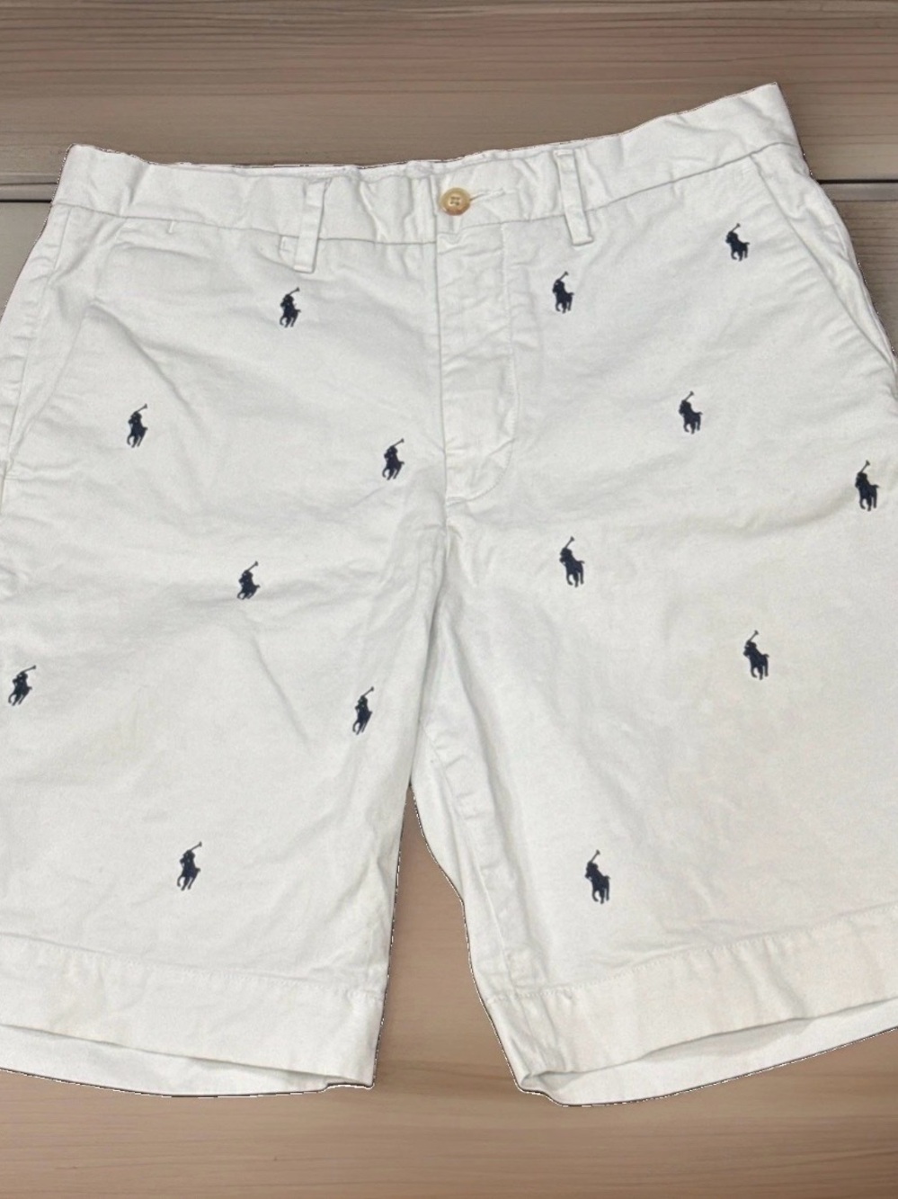 Ralph Lauren light khaki Chino Shorts with Navy Polo Embroidery